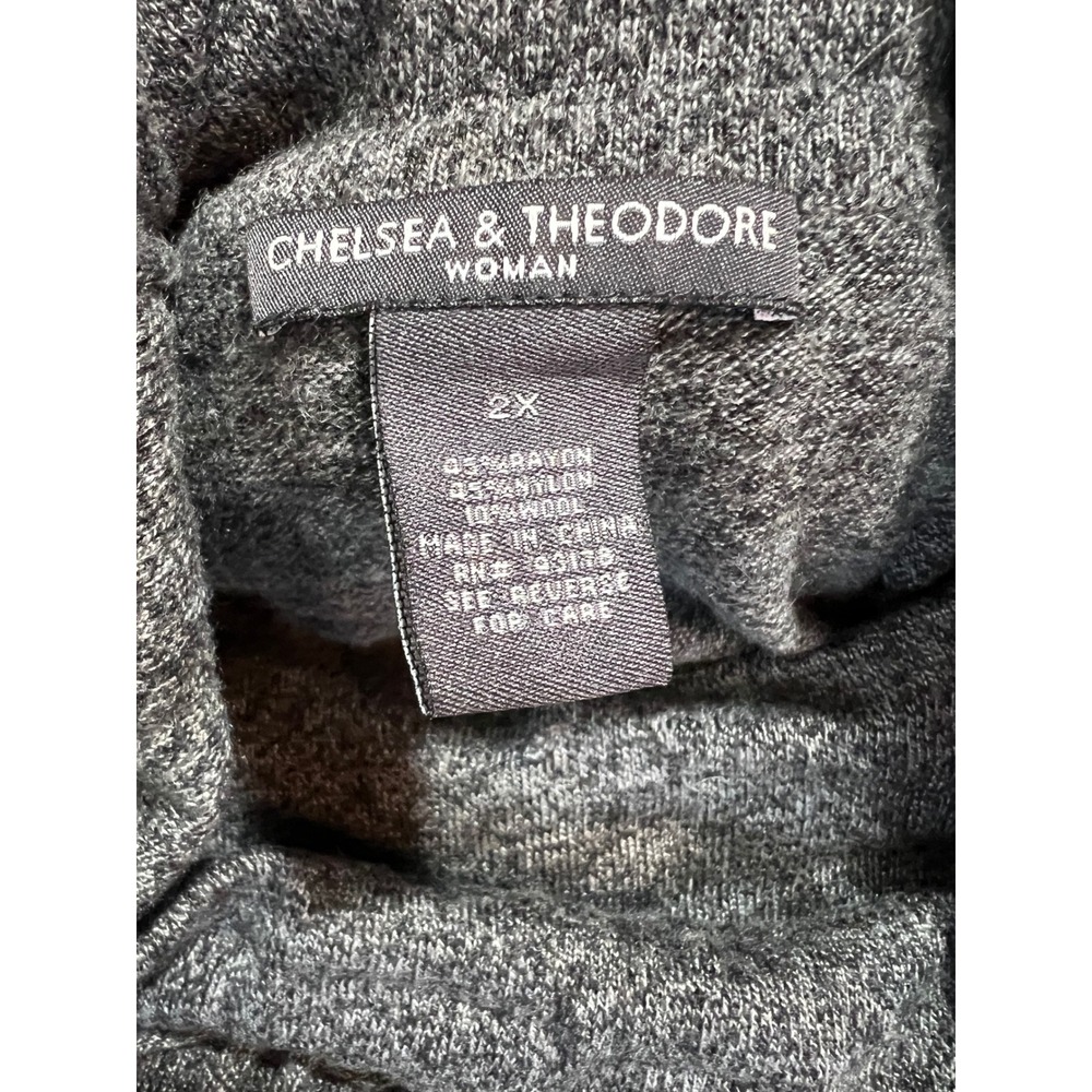 Chelsea & Theodore Woman Grey Cowl Neck Fringe Tassel Sweater Plus Size 2X Wool - Picture 4 of 5